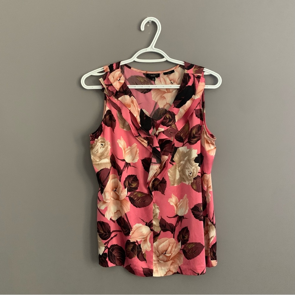 Talbots Size 8 Silk Stretchy Pink Floral Blouse